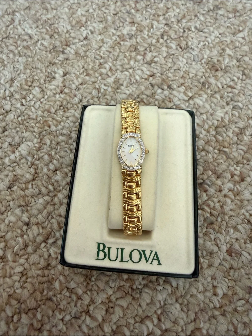 Bulova Goldtone Crystal Accent Women’s Bracelet Watch